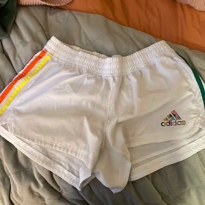 Adidas white women’s rainbow shorts. Size Medium